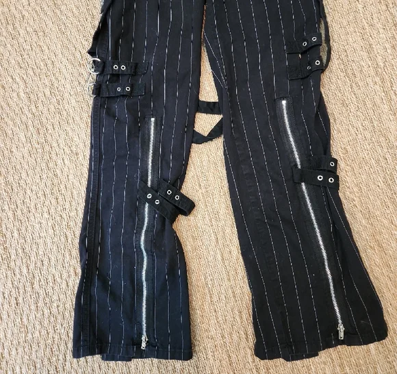 Tripp NYC Black Pinstripe Bondage Pants with Silver Hardware Size 28 - Picture 3 of 7